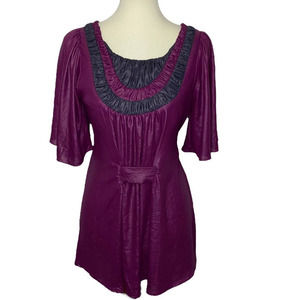 M BCBG BCBGeneration Tie Back Leatherette Flutter Sleeve Tunic Flowy Blouse Top